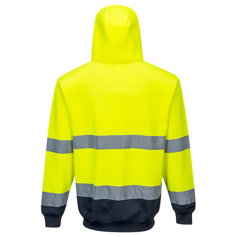 Hi-Vis Contrast Zipped Hoodie Yellow/Navy back