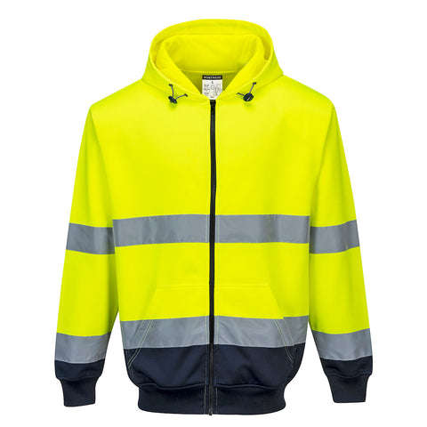 Hi-Vis Contrast Zipped Hoodie Yellow/Navy