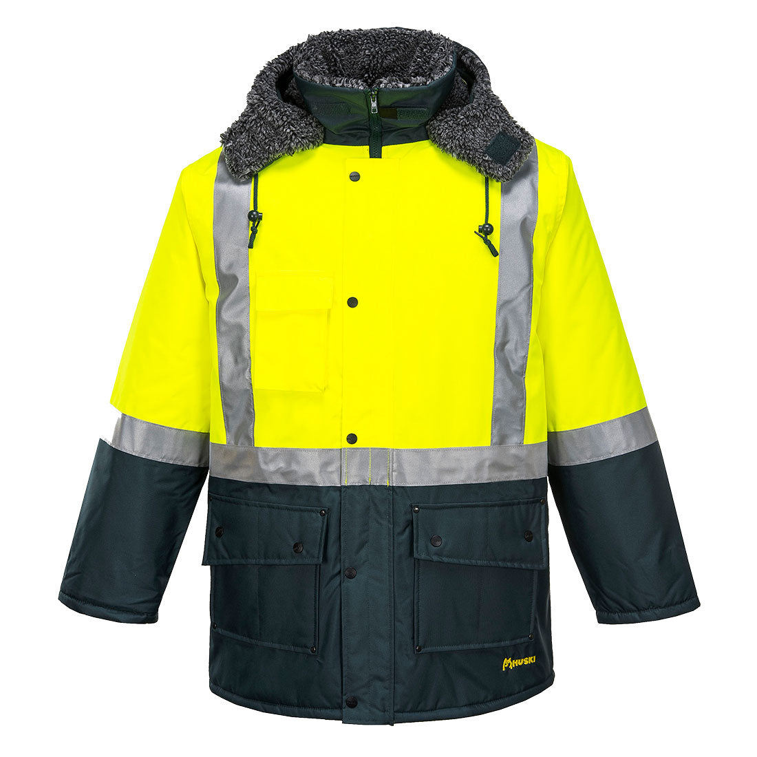 Huski Hi-Vis Contrast Freezer Jacket Yellow/Forest Green