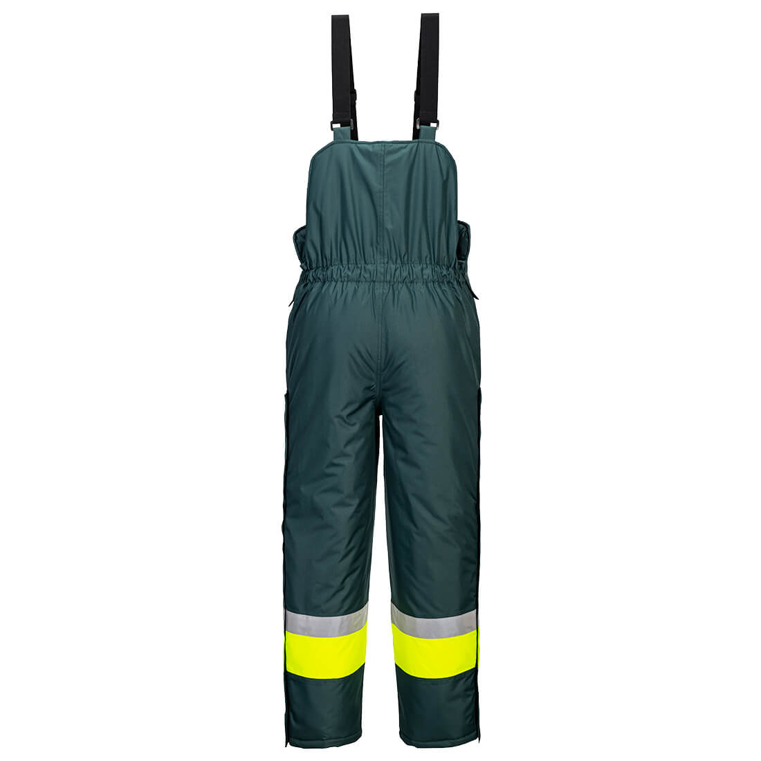 Huski Hi-Vis Contrast Freezer Bib and Brace Yellow/Forest Green back