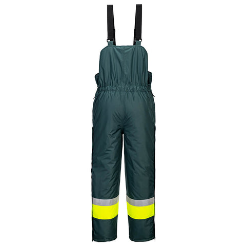 Huski Hi-Vis Contrast Freezer Bib and Brace Yellow/Forest Green back