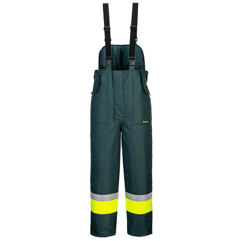 Huski Hi-Vis Contrast Freezer Bib and Brace Yellow/Forest Green