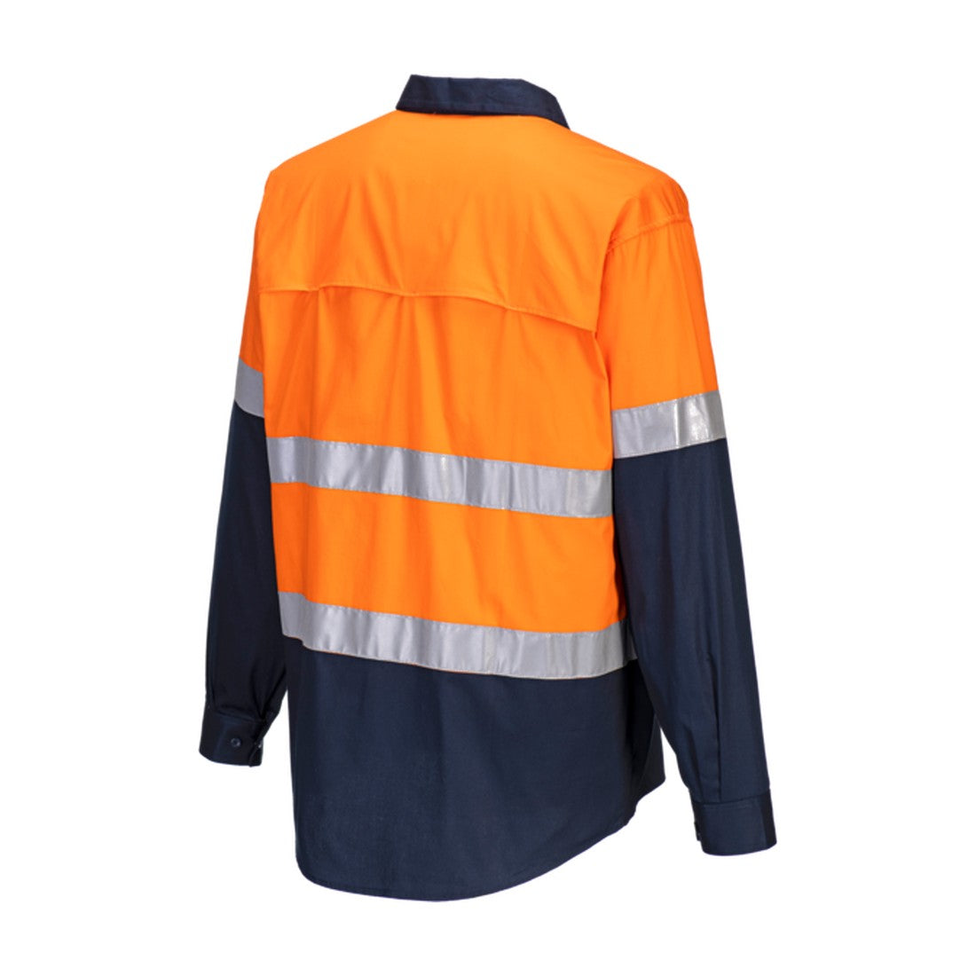 Hobart Hi-Vis Lightweight Contrast Shirt L/S Orange/Navy back angled