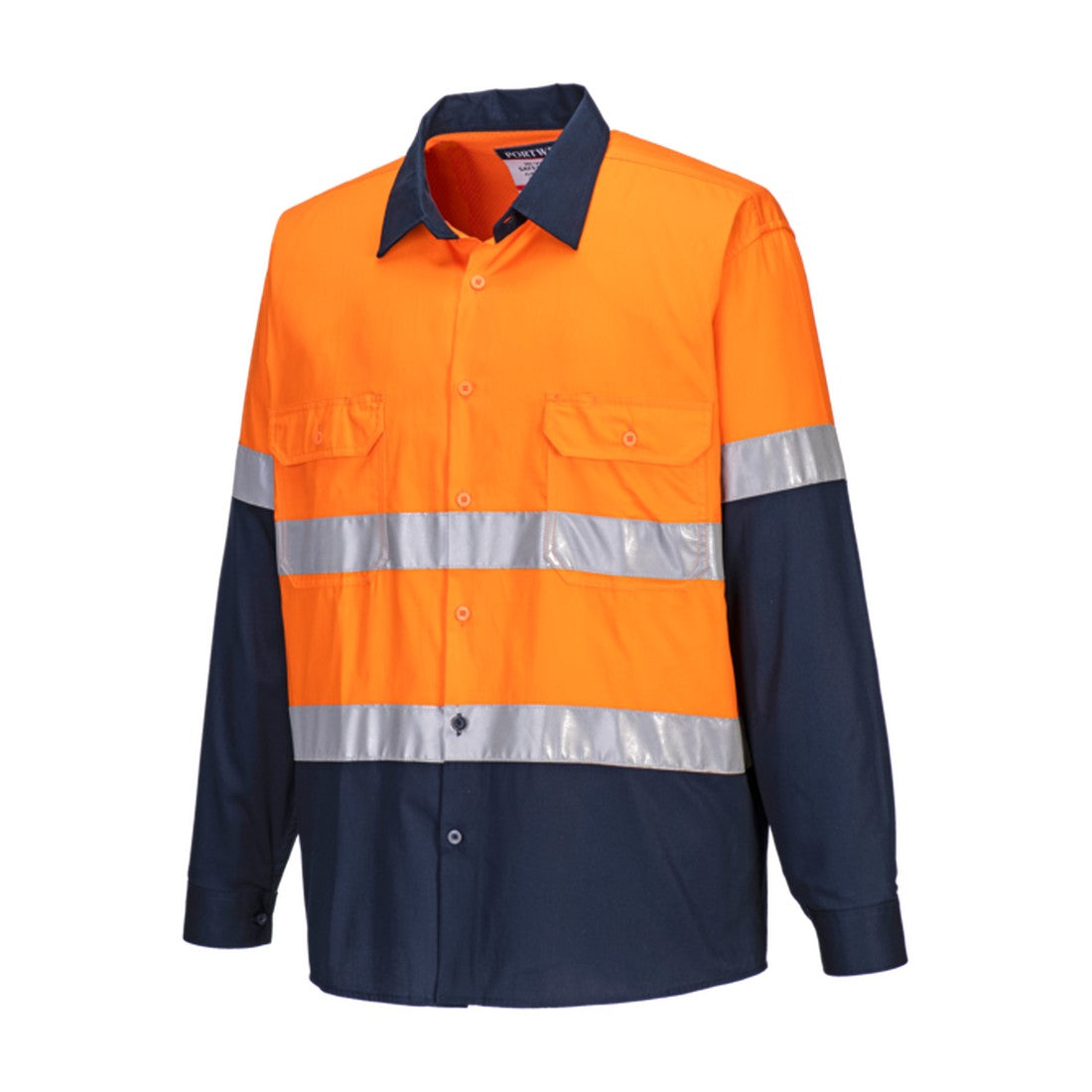 Hobart Hi-Vis Lightweight Contrast Shirt L/S Orange/Navy front angled