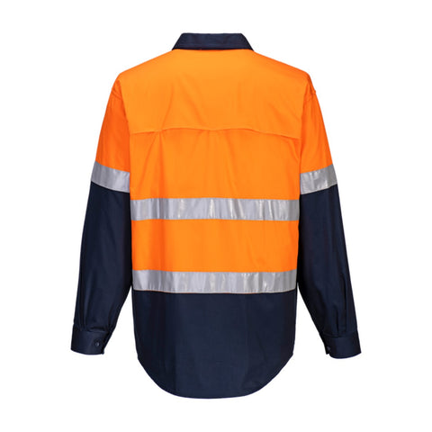 Hobart Hi-Vis Lightweight Contrast Shirt L/S Orange/Navy back