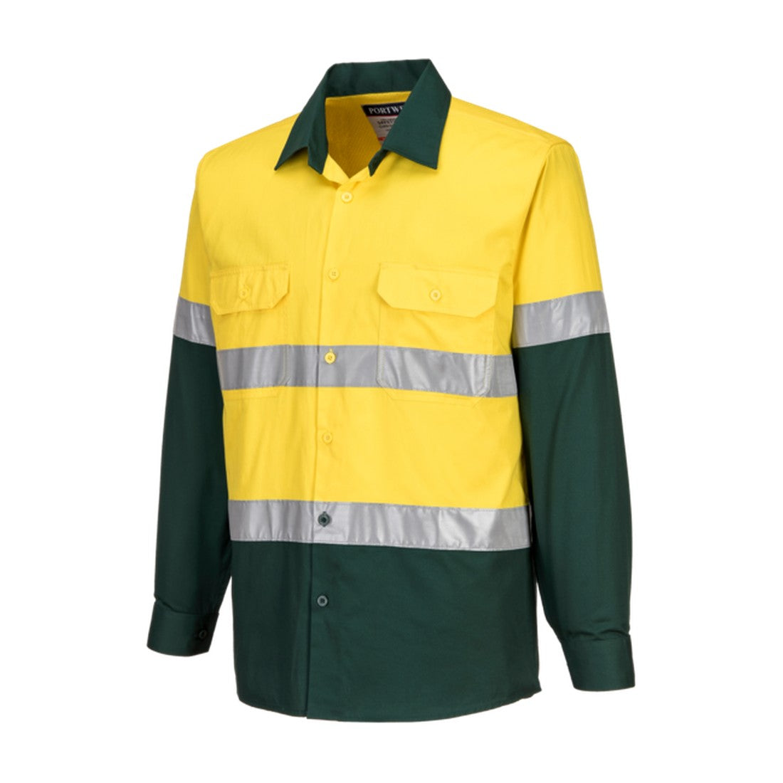 Hobart Hi-Vis Lightweight Contrast Shirt L/S Yellow/Green front angled