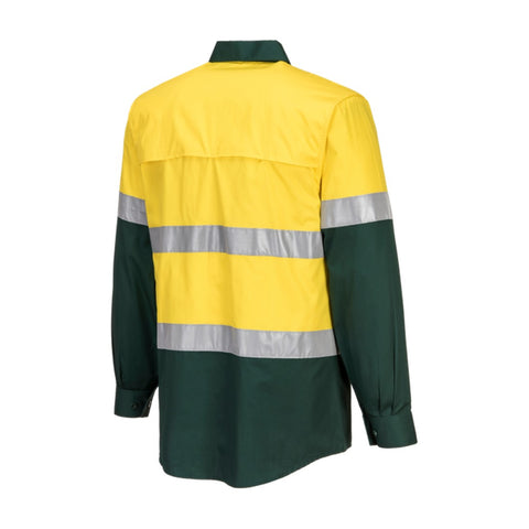 Hobart Hi-Vis Lightweight Contrast Shirt L/S Yellow/Green back angled