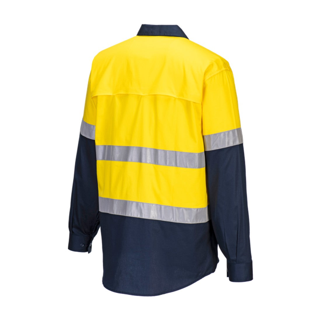 Hobart Hi-Vis Lightweight Contrast Shirt L/S Yellow/Navy back angled