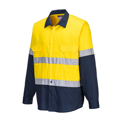 Hobart Hi-Vis Lightweight Contrast Shirt L/S Yellow/Navy front angled