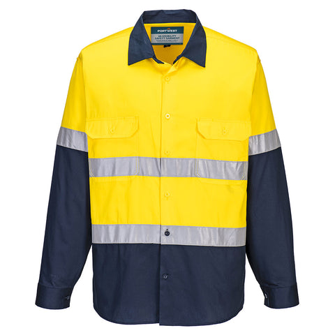 Hobart Hi-Vis Lightweight Contrast Shirt L/S Yellow/Navy