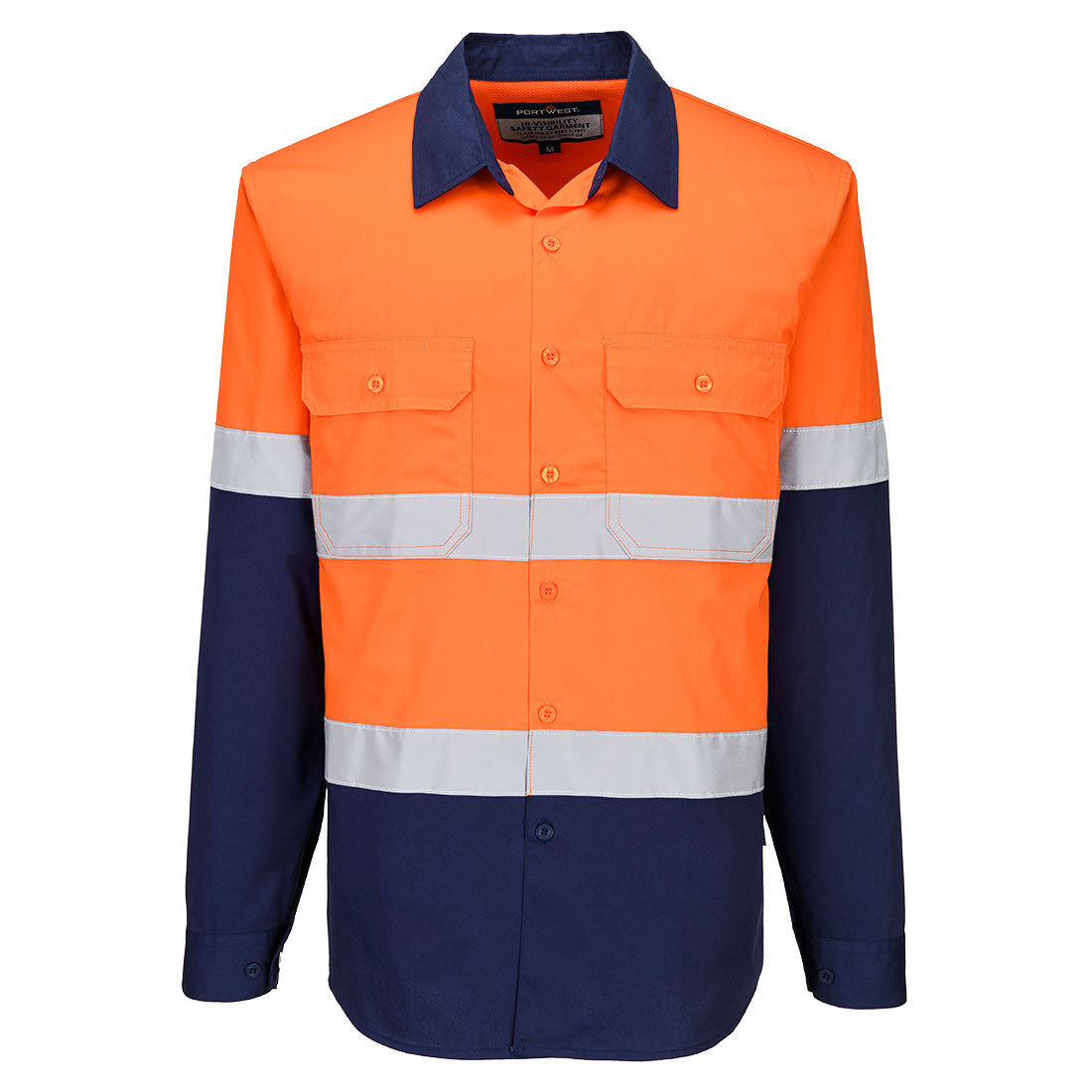 Industrial Hi-Vis Lightweight Contrast Shirt L/S Orange/Navy