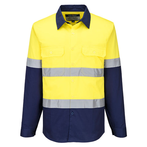 Industrial Hi-Vis Lightweight Contrast Shirt L/S Yellow/Navy