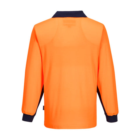 Hi-Vis Cotton Comfort Contrast Class D Polo Shirt L/S Orange/Navy rear