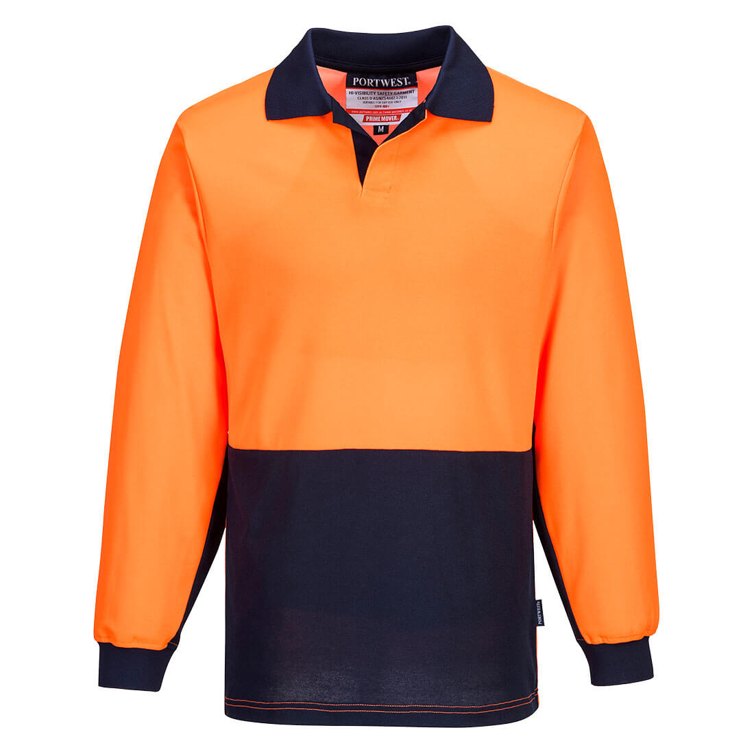 Hi-Vis Cotton Comfort Contrast Class D Polo Shirt L/S Orange/Navy