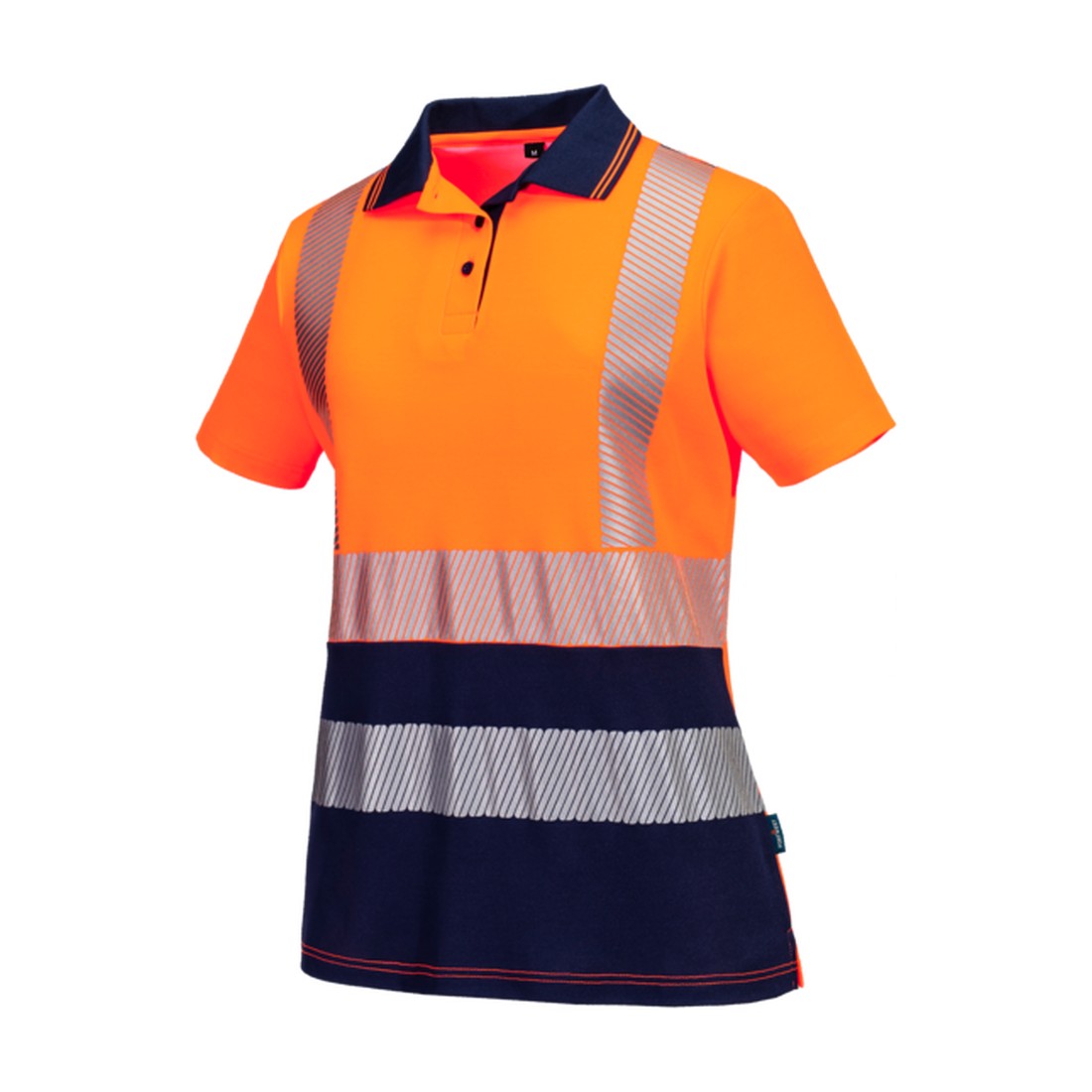 Hi-Vis Womens Cotton Comfort Contrast Polo Shirt S/S Orange/Navy angled view