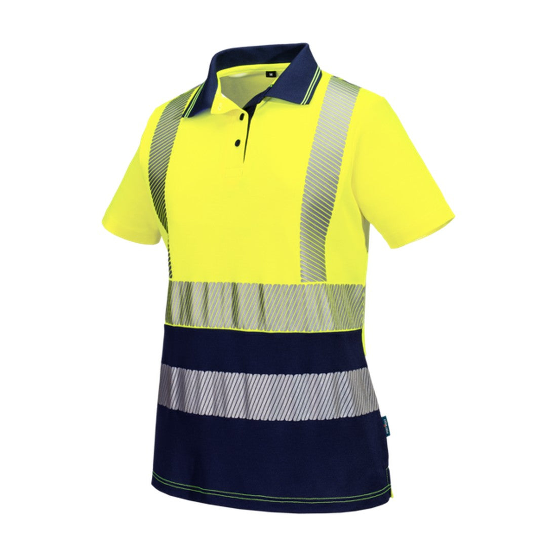 Hi-Vis Womens Cotton Comfort Contrast Polo Shirt S/S Yellow/Navy angled view