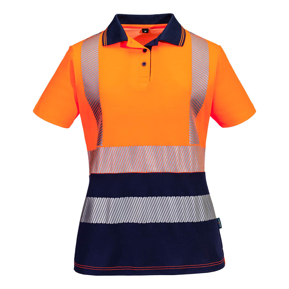 Hi-Vis Womens Cotton Comfort Contrast Polo Shirt S/S Orange/Navy