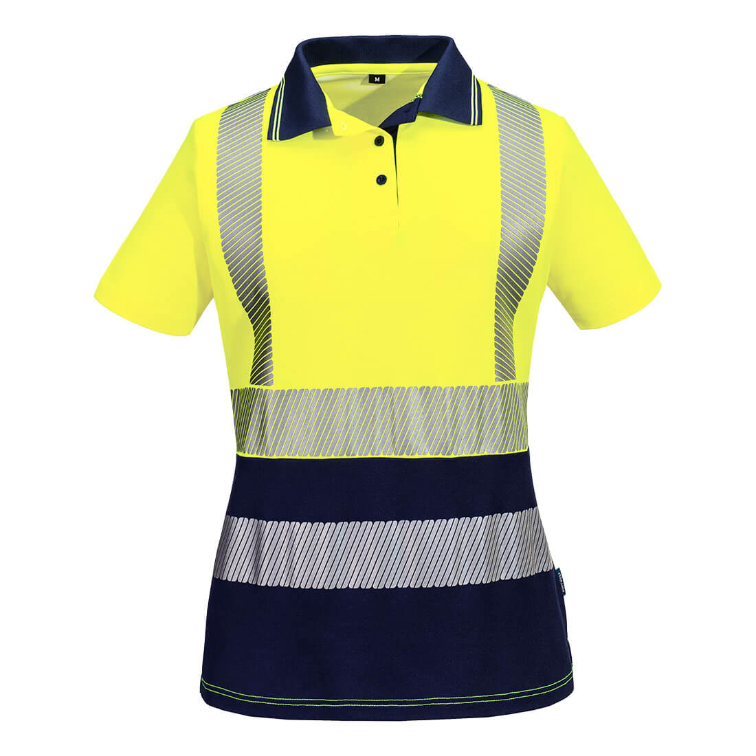 Hi-Vis Womens Cotton Comfort Contrast Polo Shirt S/S Yellow/Navy