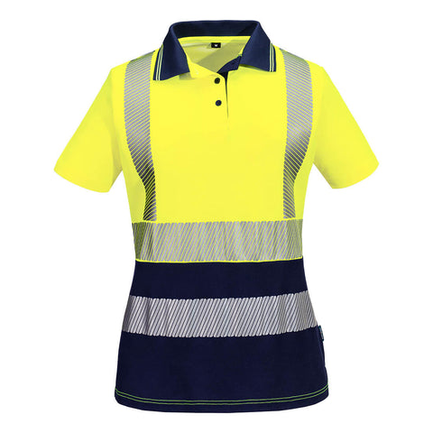 Hi-Vis Womens Cotton Comfort Contrast Polo Shirt S/S Yellow/Navy