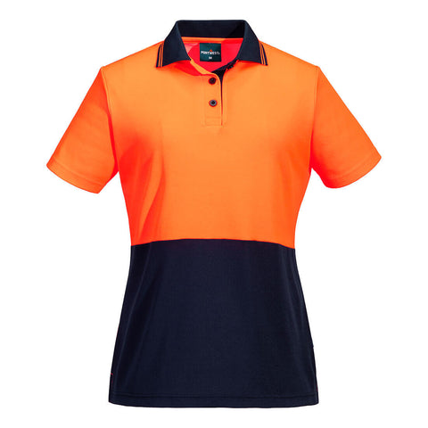 Hi-Vis Women's Cotton Comfort Contrast Class D Polo Shirt S/S Orange/Navy
