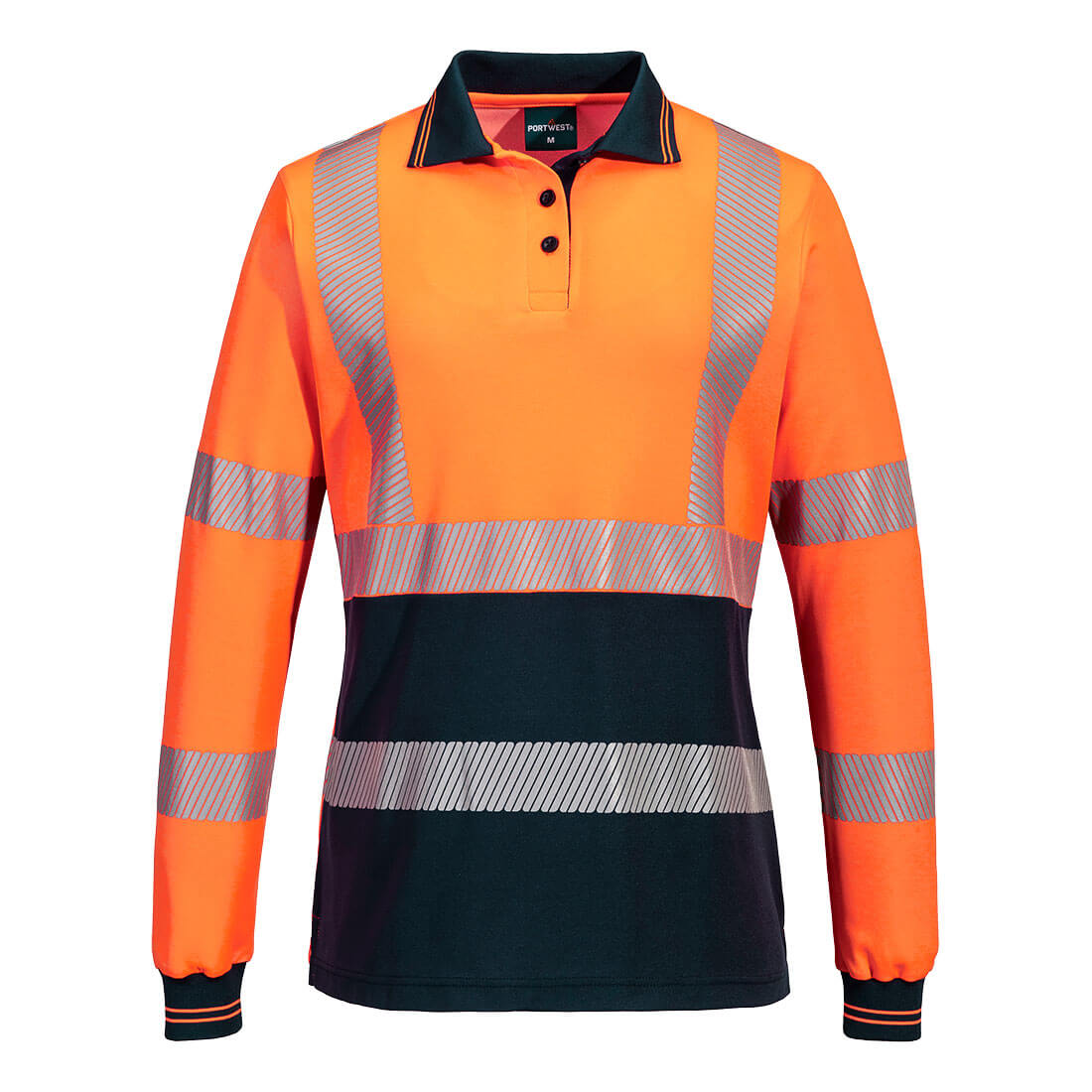 Hi-Vis Women's Cotton Comfort Polo Shirt L/S Orange/Navy