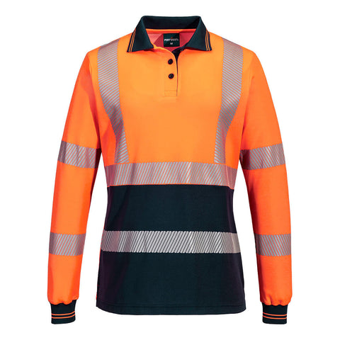 Hi-Vis Women's Cotton Comfort Polo Shirt L/S Orange/Navy