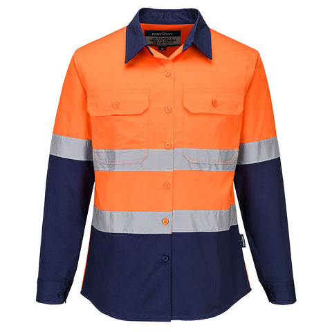 Hi-Vis Women's Lightweight Contrast Shirt L/S Orange/Navy