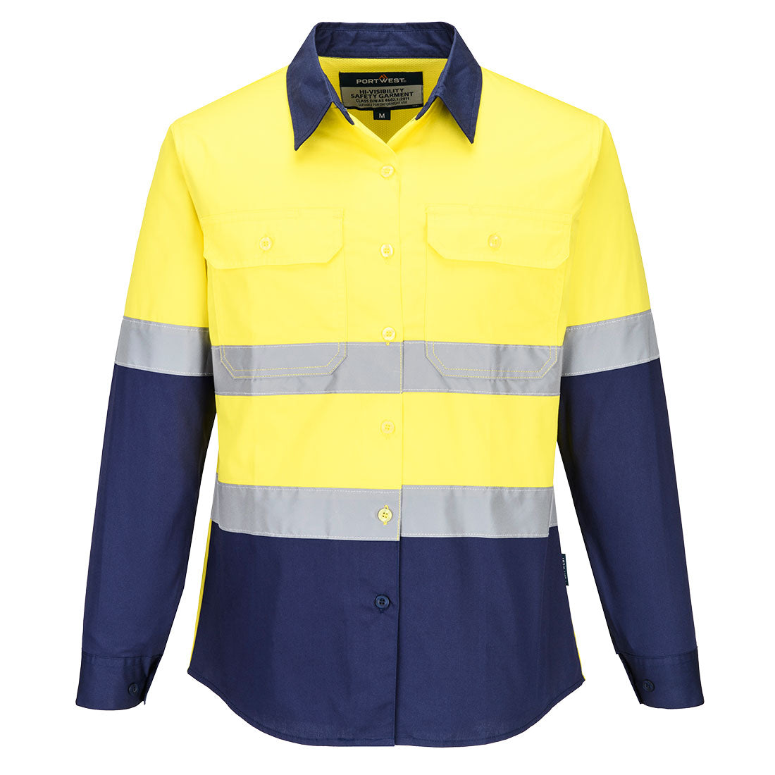 Hi-Vis Women's Lightweight Contrast Shirt L/S Yellow/Navy