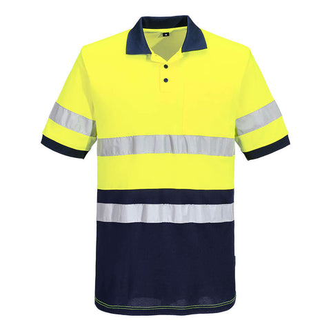 Hi-Vis Class D/N Contrast Polo Shirt S/S Yellow/Navy
