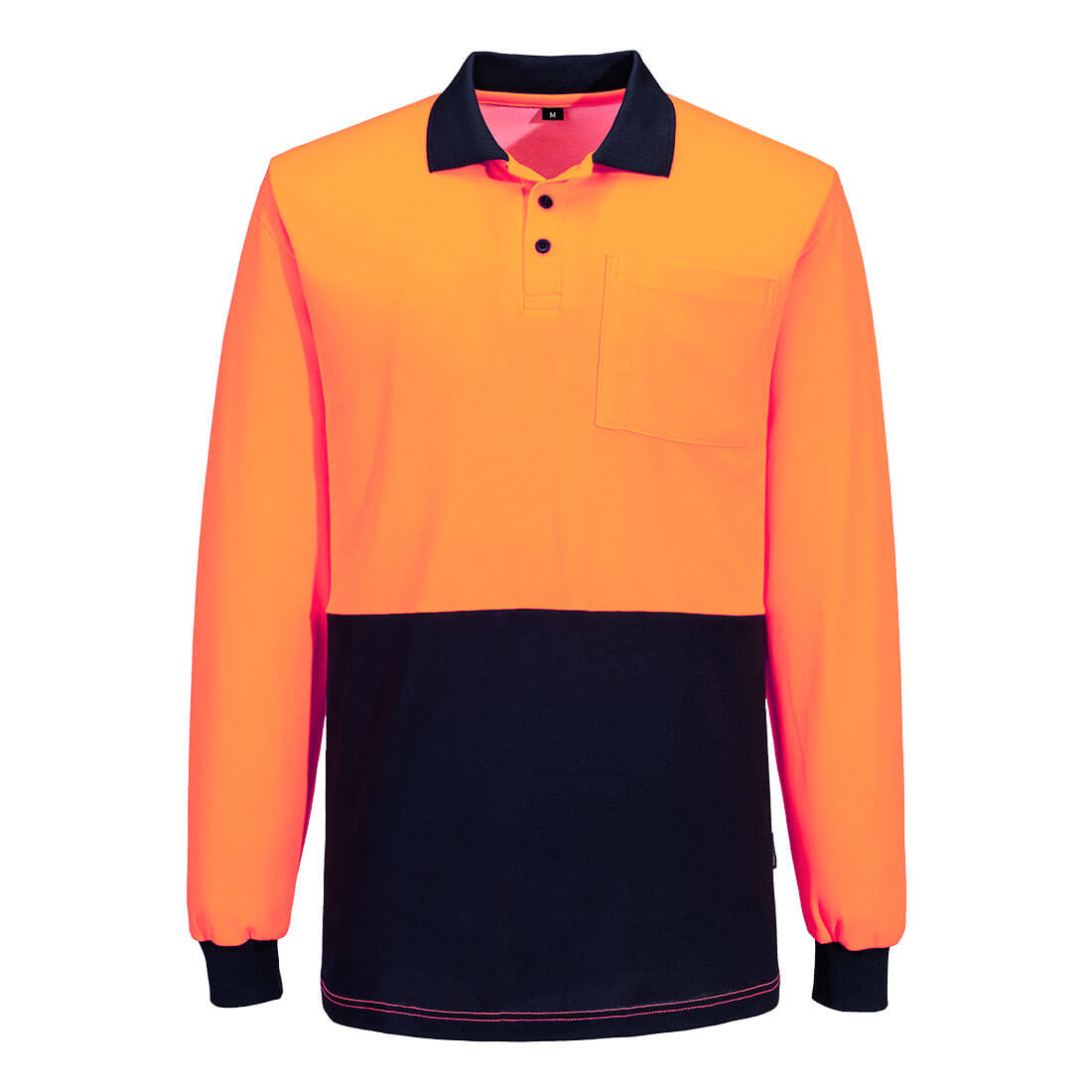 Hi-Vis Cotton Comfort Contrast Class D Polo Shirt L/S Orange/Navy