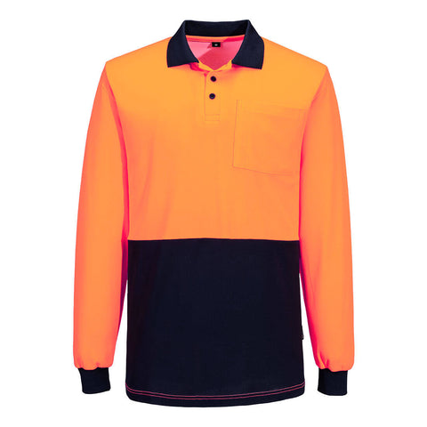 Hi-Vis Cotton Comfort Contrast Class D Polo Shirt L/S Orange/Navy