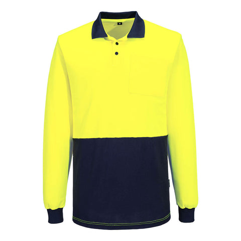 Hi-Vis Cotton Comfort Contrast Class D Polo Shirt L/S Yellow/Navy