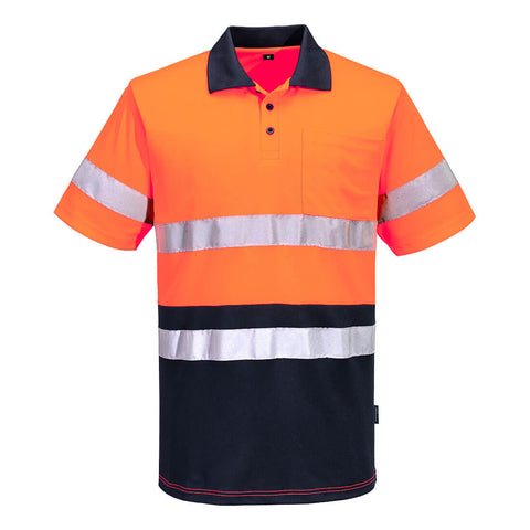 Hi-Vis Contrast Polo Shirt S/S Orange/Navy