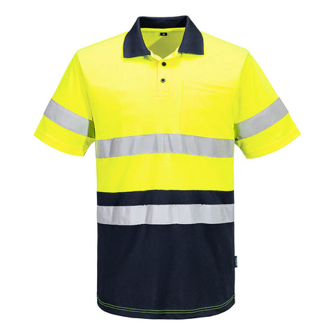 Hi-Vis Contrast Polo Shirt S/S Yellow/Navy