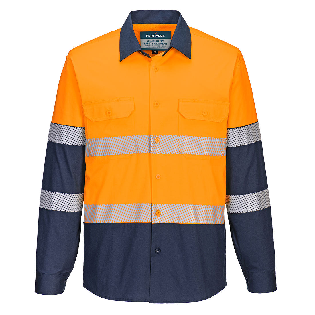 Hi-Vis Stretch Contrast Shirt L/S Orange/Navy