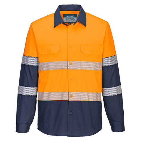 Hi-Vis Stretch Contrast Shirt L/S Orange/Navy