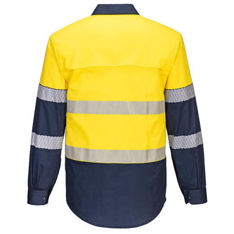 Hi-Vis Stretch Contrast Shirt L/S Yellow/Navy back