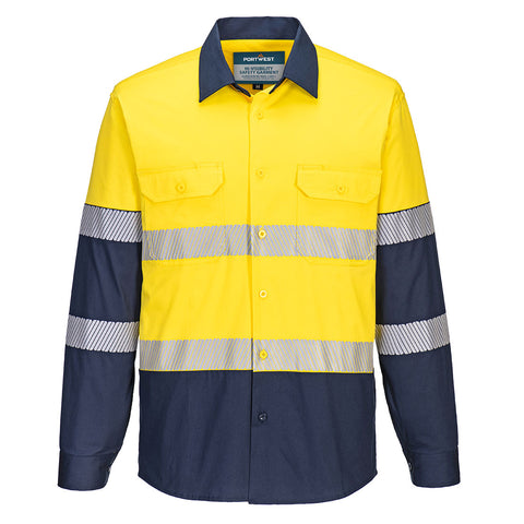 Hi-Vis Stretch Contrast Shirt L/S Yellow/Navy