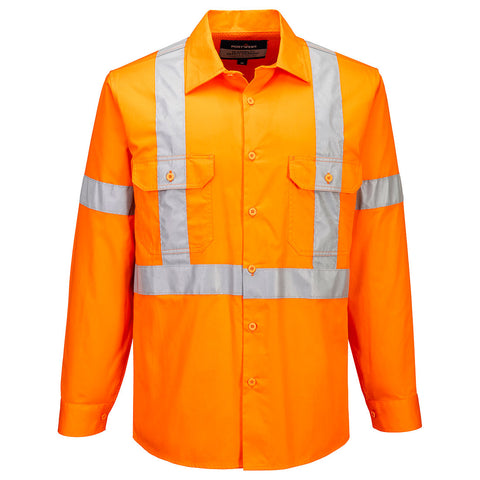 Hi-Vis Lightweight X Back Shirt L/S Orange