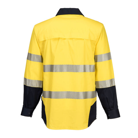 PW3 HI-VIS SHIRT L/S Yellow/Navy back