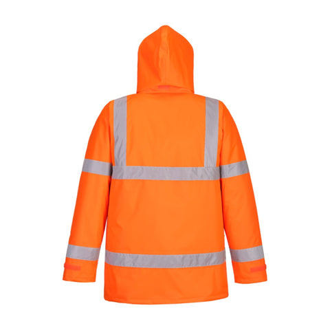 Hi-Vis Winter Traffic Jacket Orange back hood up