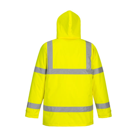 Hi-Vis Winter Traffic Jacket Yellow back hood up