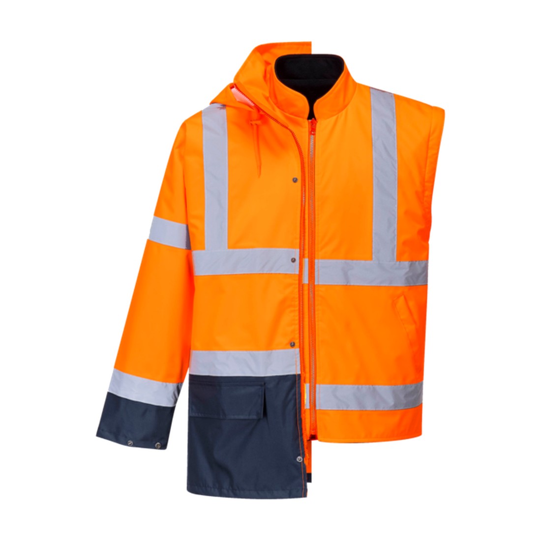 Hi-Vis 5-in-1 Contrast Essential Jacket Orange/Navy bodywarmer