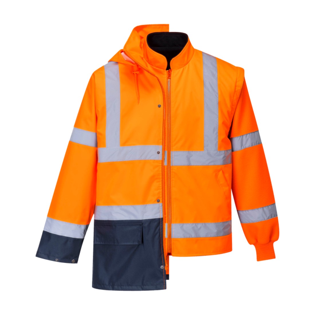 Hi-Vis 5-in-1 Contrast Essential Jacket Orange/Navy layers