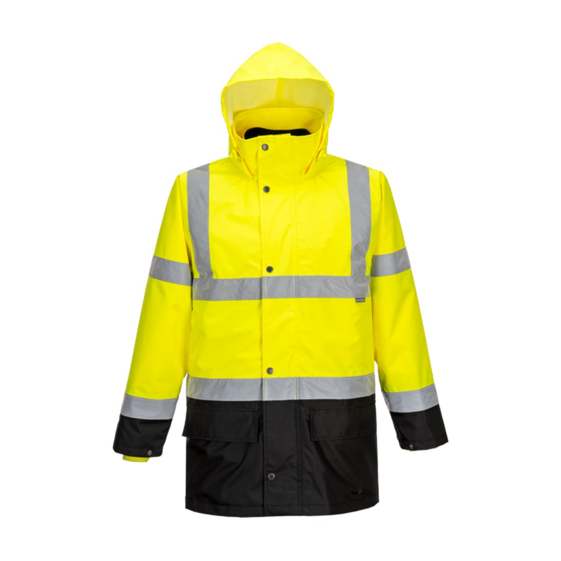Hi-Vis 5-in-1 Contrast Essential Jacket Yellow/Black hood