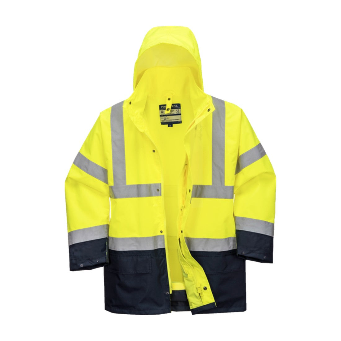 Hi-Vis 5-in-1 Contrast Essential Jacket Yellow/Navy hood