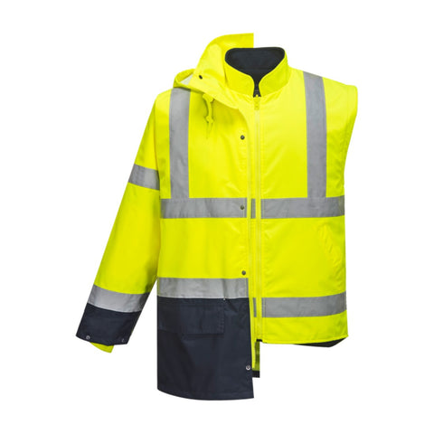 Hi-Vis 5-in-1 Contrast Essential Jacket Yellow/Navy with inner bodywarmer