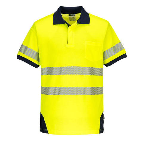 PW3 Hi-Vis Polo Shirt S/S Yellow/Navy