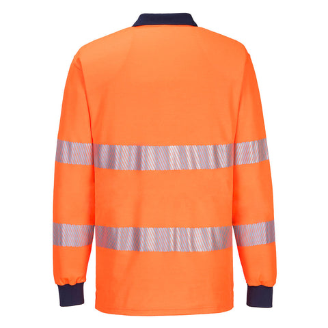 PW3 Hi-Vis Polo Shirt L/S Orange/Navy back