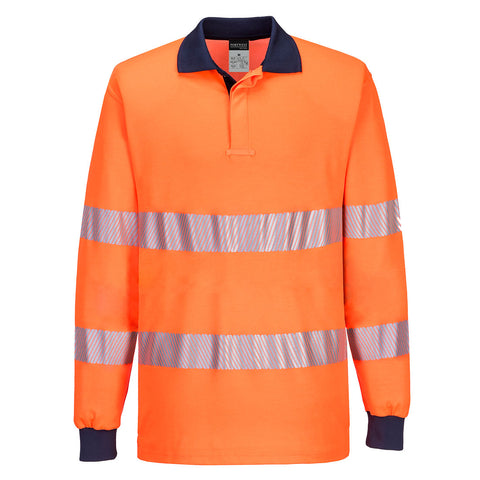 PW3 Hi-Vis Polo Shirt L/S Orange/Navy